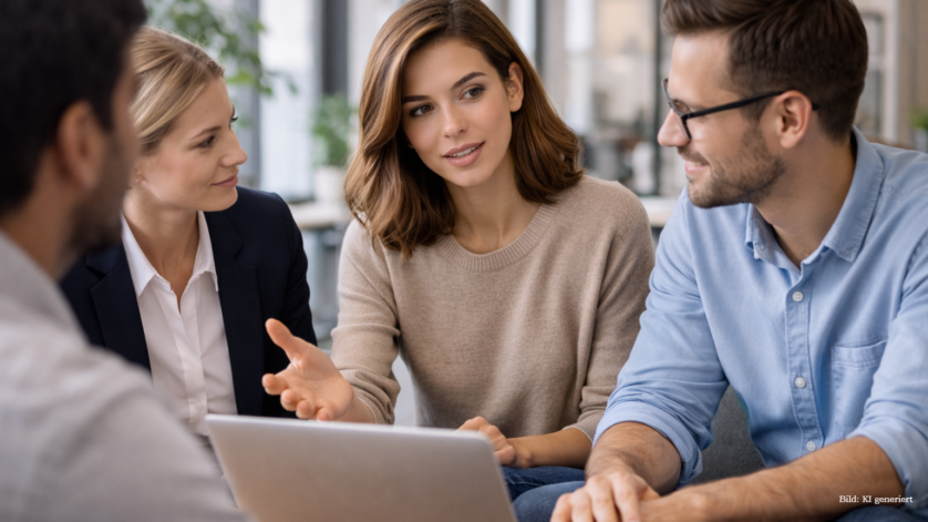 Eine kleine Gruppe spricht über Soft Skliis und Persönlichkeitsentwicklung.