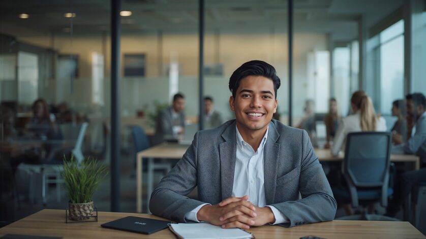 Karriereplanung eines Mannes im Großraumbüro