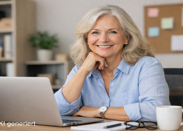 Eine Frau über 50, die am Notebook eine Weiterbildung macht