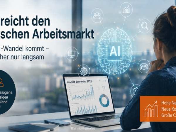Frau schaut auf Notebook, wo eine statistische Erhebung eingeblendet wird