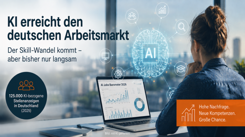 Frau schaut auf Notebook, wo eine statistische Erhebung eingeblendet wird
